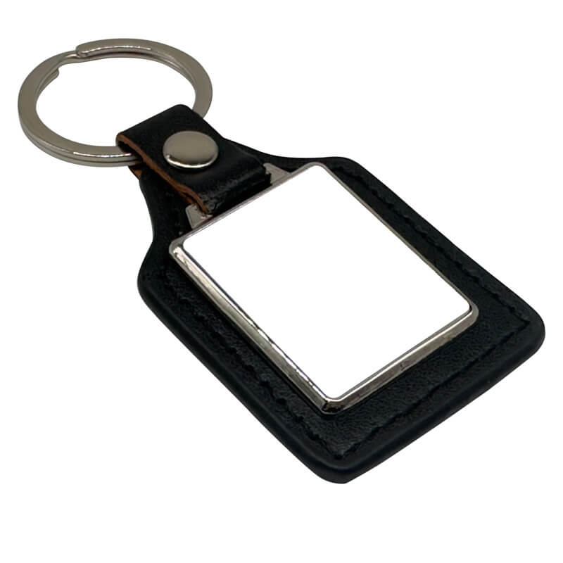 PU Black Leather Keyring (Square)